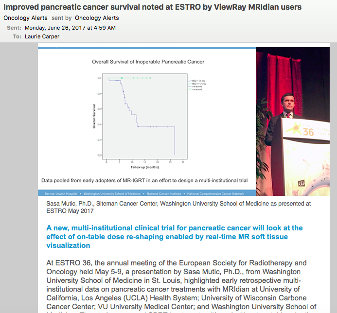 ViewRay核磁引導放療繫統治療不可切除的胰腺癌在本屆2017-ESTR0大會上大放異彩
